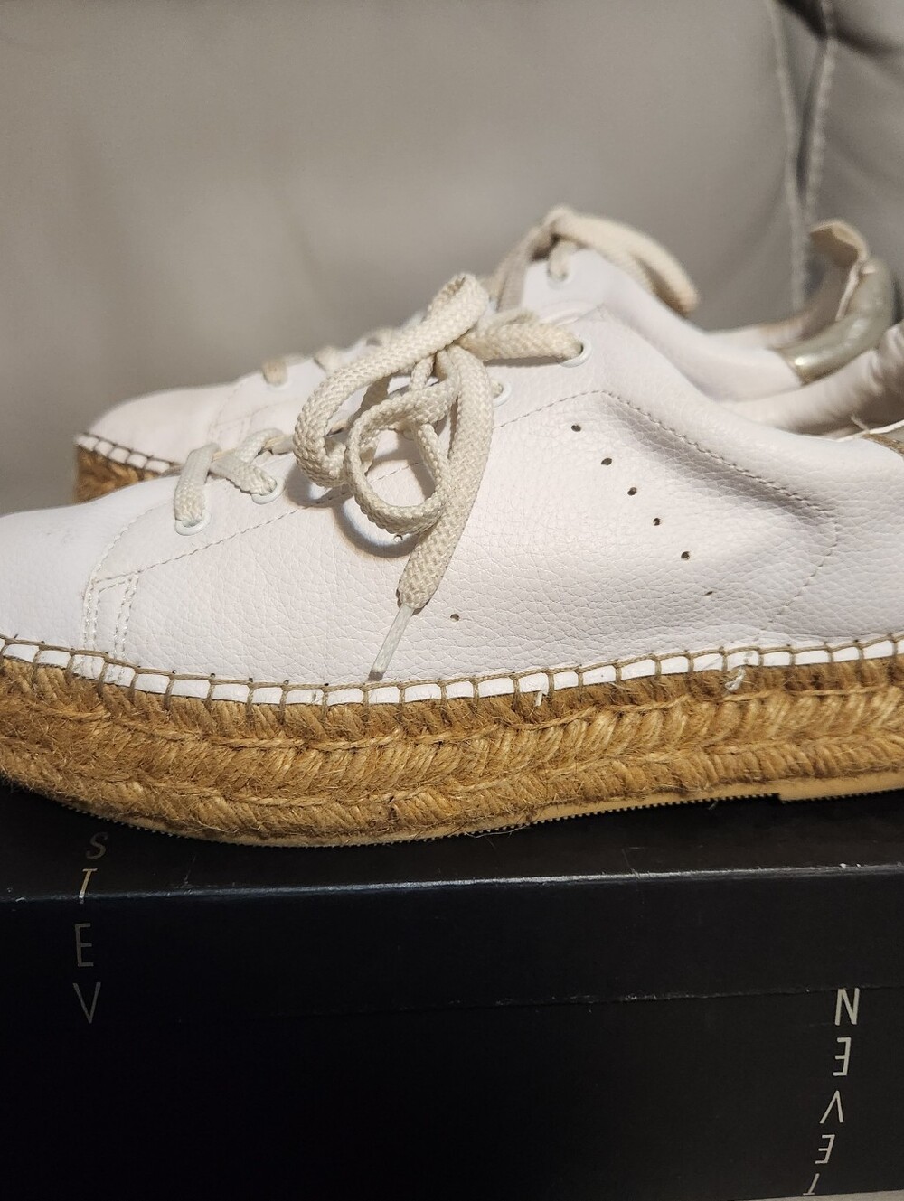 Steven Steve Madden Pappy White Gold Braided Jute Sneaker - Picture 7 of 9